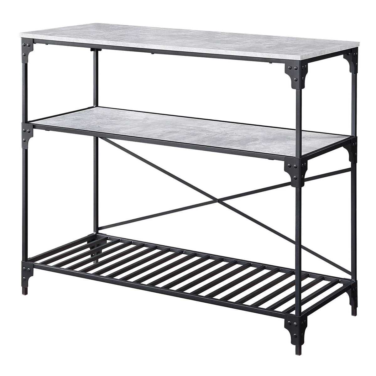 Faulkner Black and Concrete 2-shelf Kitchen Island
