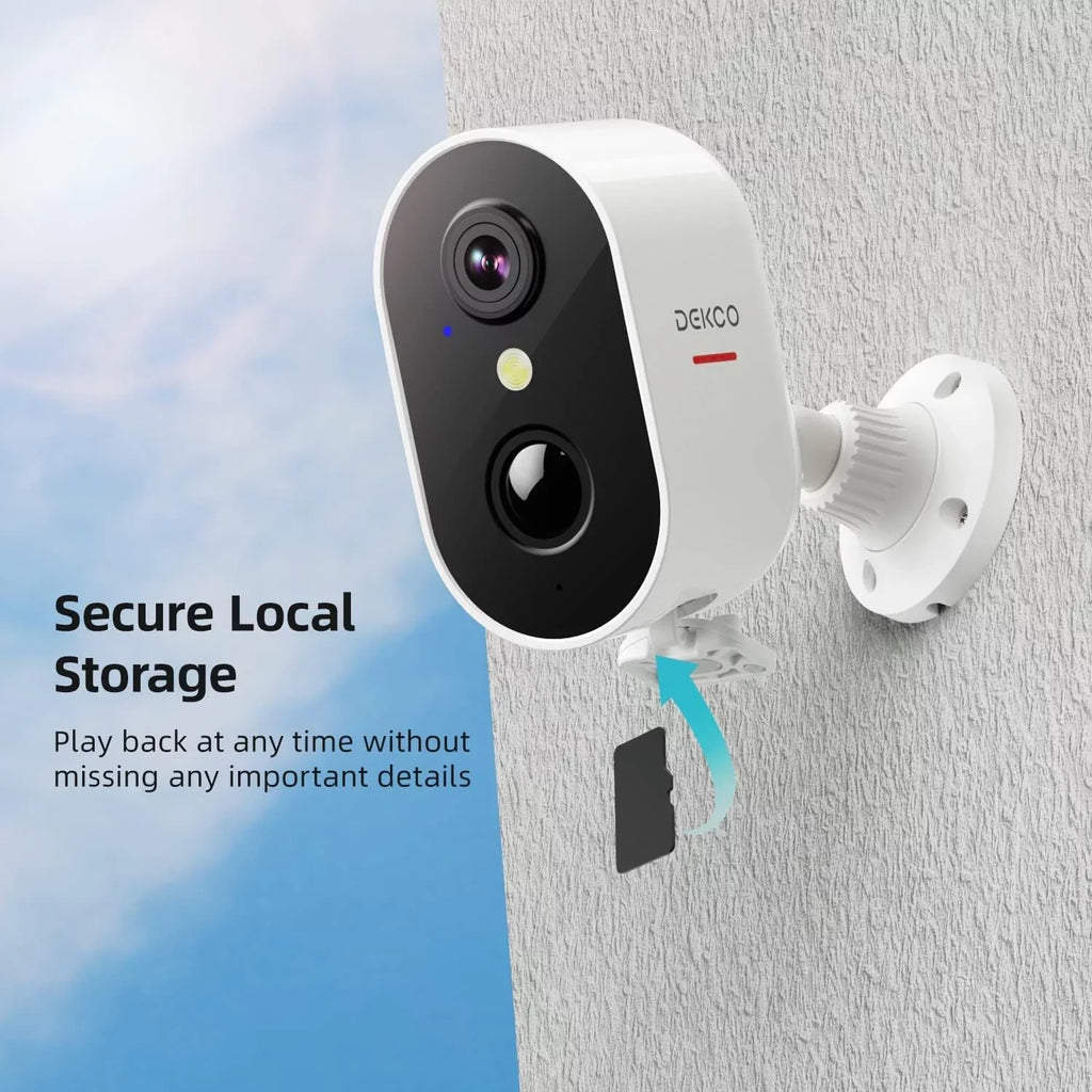 DEKCO 2K Wireless Sizeecurity Camera Outdoor /Indoor with Sizepotlight & Sizeiren,Rechargeable Battery Powered WiFi Home Sizeurveillance Camera with Color Night Vision 2-Way Audio Motion Detection