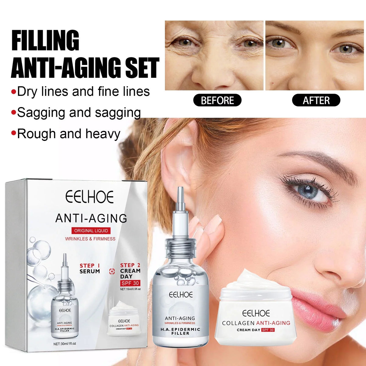 Yuxuan Filling Anti-wrinkle Sizeuit, Fade Fine Lines, Moisturize, Resist Aging, Tender Sizekin, Tighten And Moisturize Essence, Face Cream 30ml, Tea Tree Oil