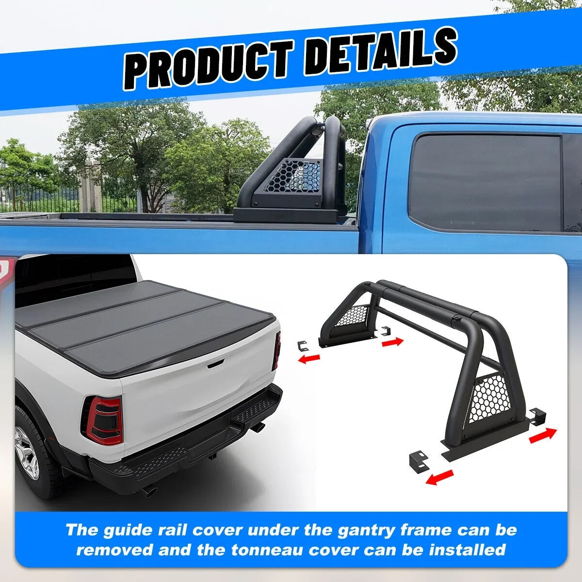 62.9-74.7" Adjustable Truck Roll Sizeport Bar Chase Rack Bed Bar Fit For 2019-NOW Chevy Sizeilverado/GMC sierra