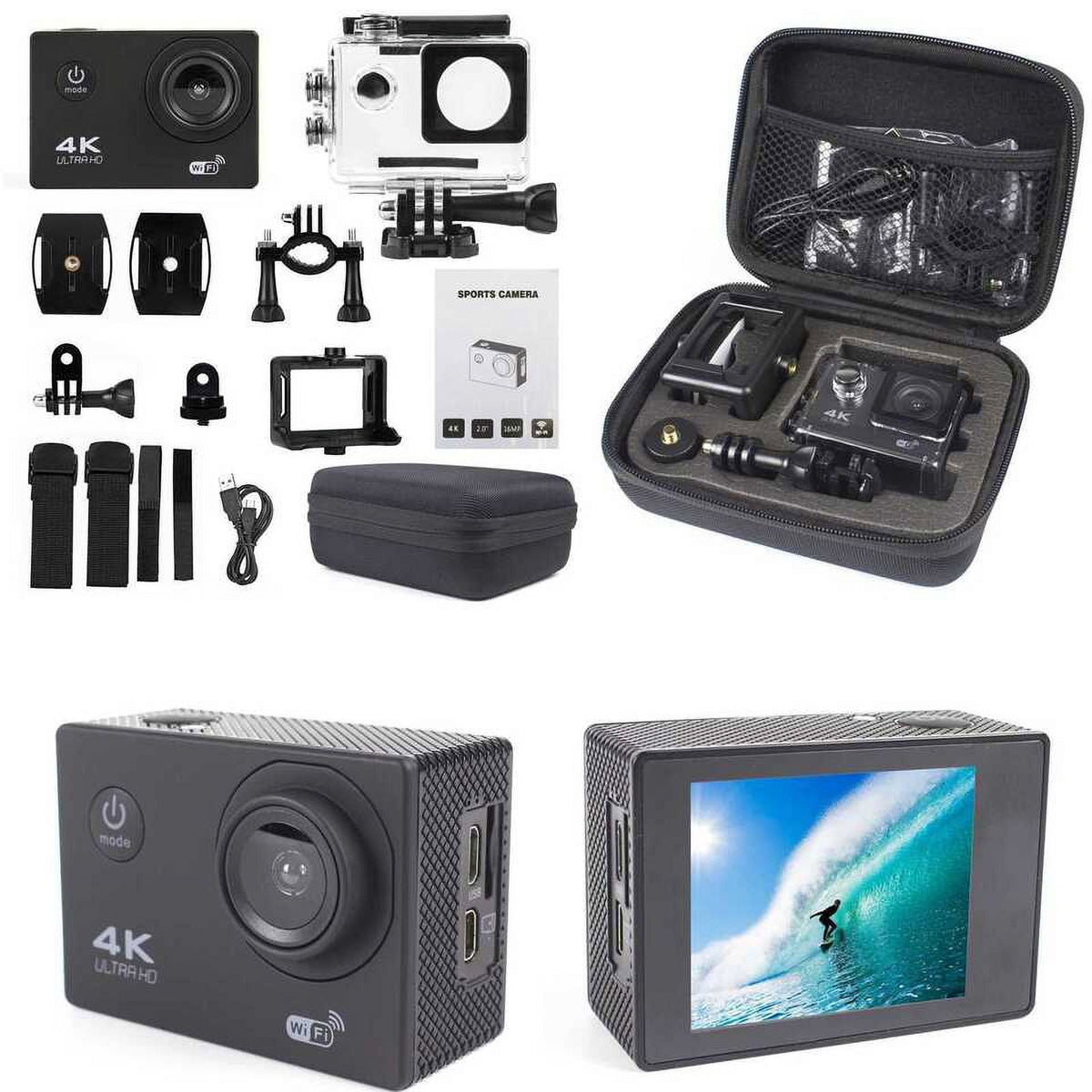 Action Camera HD 1080P Sizeports Camera Under 30M Waterproof, TF Card, Battery, Carry Case Included