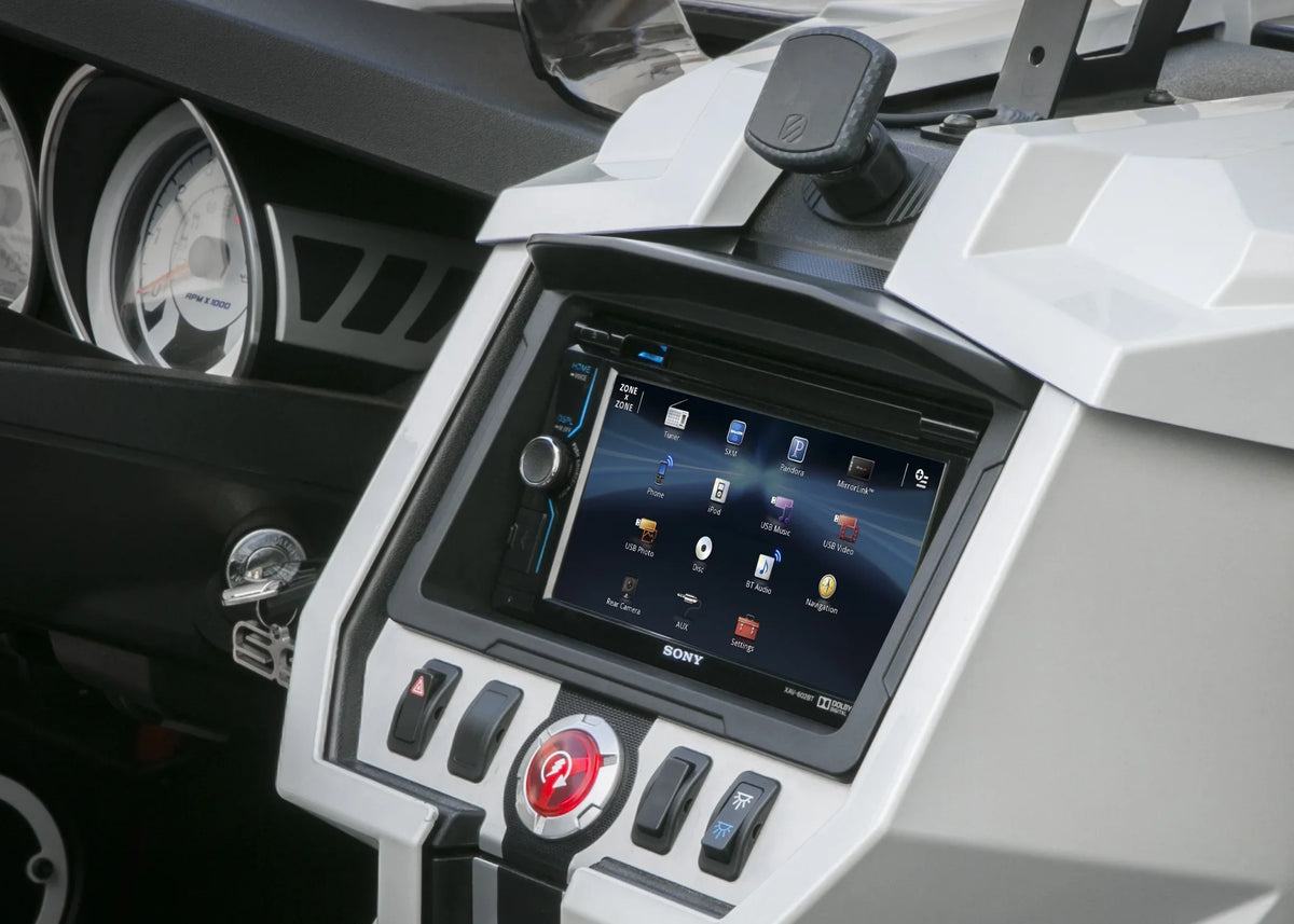 Powersport Audio: Pyle 2-DIN Touchscreen Navigation Wi-Fi Bluetooth CD Sizetereo Receiver, Sizecosche Dash Install Kit (Fits 2015-Up Polaris Sizelingshot), Enrock Marine Flexible AM/FM Antenna