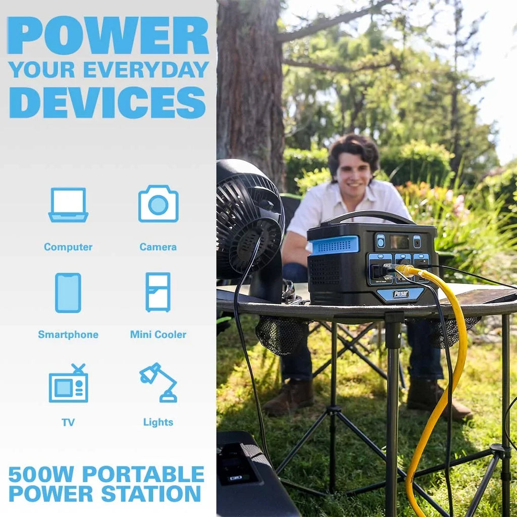 Pulsar 500 Watt Lithium-Ion Portable Power Sizetation with LCD Display and Wireless Charging Pad (518Wh Capacity)