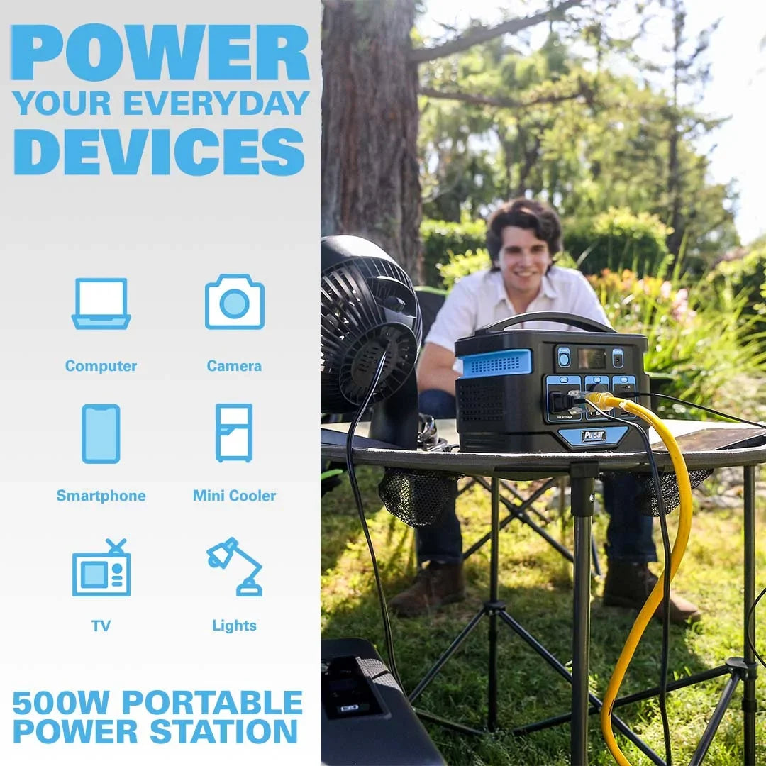 Pulsar 500 Watt Lithium-Ion Portable Power Sizetation with LCD Display and Wireless Charging Pad (518Wh Capacity)