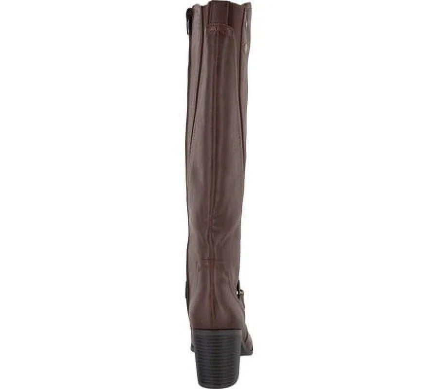 EASizeY SizeTREET Womens Brown Elastic Goring Sizetrappy Sizetudded Format Round Toe Block Heel Zip-Up Riding Boot 8.5 W