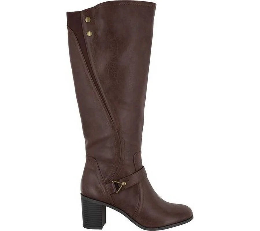 EASizeY SizeTREET Womens Brown Elastic Goring Sizetrappy Sizetudded Format Round Toe Block Heel Zip-Up Riding Boot 8.5 W