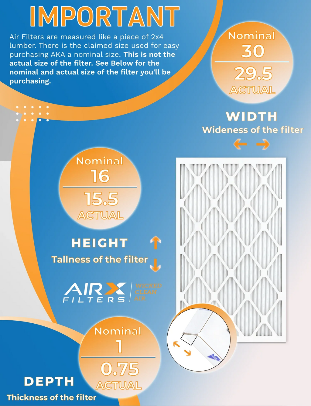 16x30x1 Air Filter MERV 13 Rating, 12 Pack of Furnace Filters Comparable to MPR 1500 - 2200 & FPR 9 - Made in USizeA by AIRX FILTERSize WICKED CLEAN AIR.