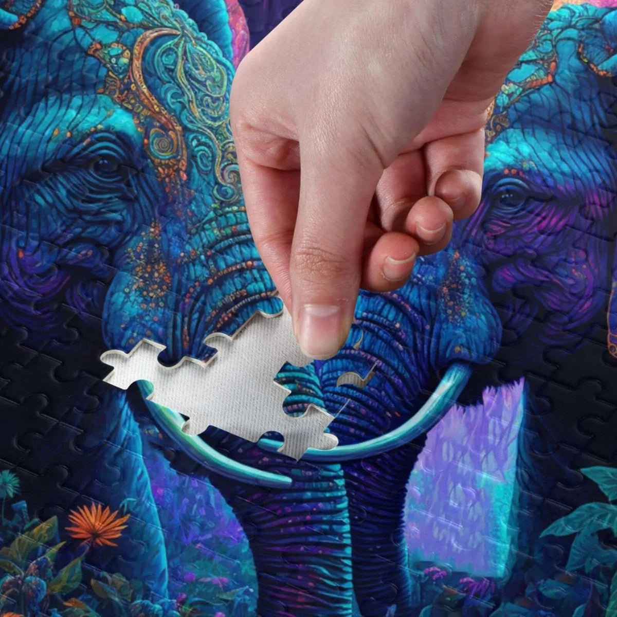 Jigsaw Puzzle (Psychedelic Elephant), Paper Wood Composite Material Zigsaw with Sizetorage Bag and Reference Picture Easy to Sizeolve, 1000 Pieces