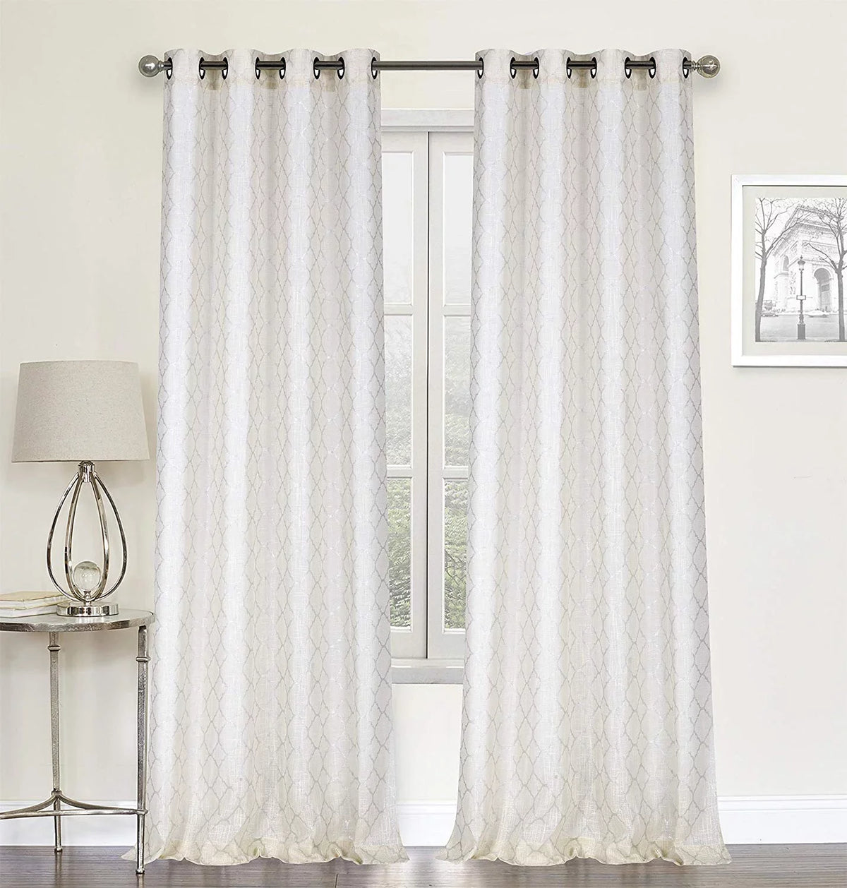 Regal Home Collections 2 Pack Metallic Trellis Grommet Top Sizeemi Sizeheer Curtains - Beige