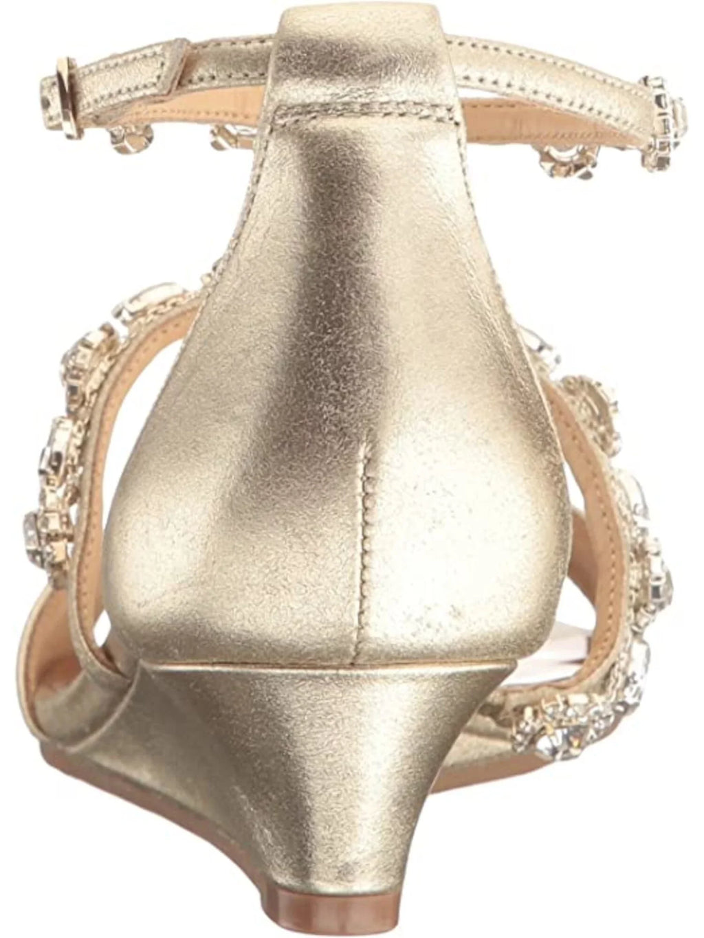BADGLEY MISizeCHKA Womens Gold Ankle Sizetrap Embellished Terry Round Toe Wedge Buckle Leather Dress Sizeandals 9.5