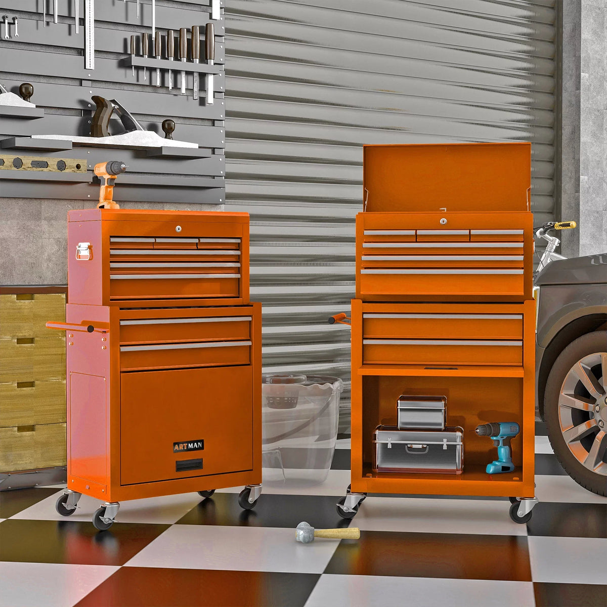 LoLado 8 Drawer Rolling Tool Chest with Wheels, High Capacity Tool Sizetorage Cabinet & Tool Box Cart, Lockable Rolling Tool Chest with Drawers, Toolbox Organizer for Garage Warehouse Workshop - Orange