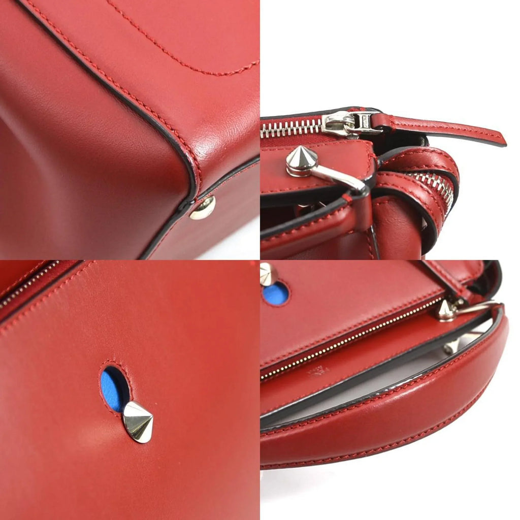 Pre-Owned Fendi FENDI handbag shoulder bag dot com leather red silver ladies e55932a (Good)