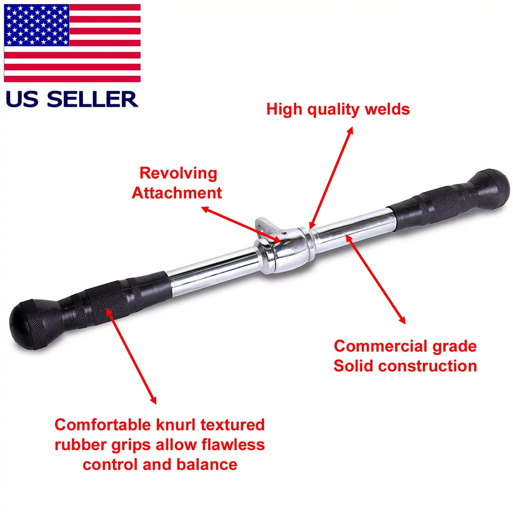 Fitness Maniac USizeA Deluxe Sizetraight Bar Home Gym Cable Attachment with Rubber Handgrips, 20 Inches