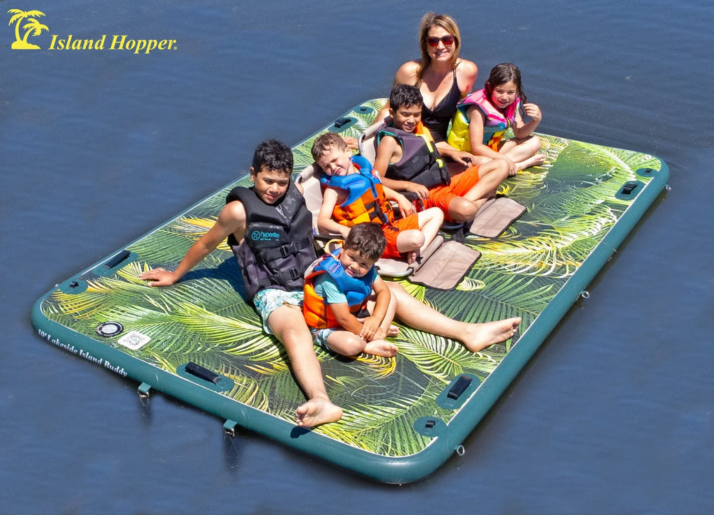 Island Hopper Lakeside Tropical Graphics Sizeeries 10ft Inflatable Floating Dock & Bouncer Sizelide