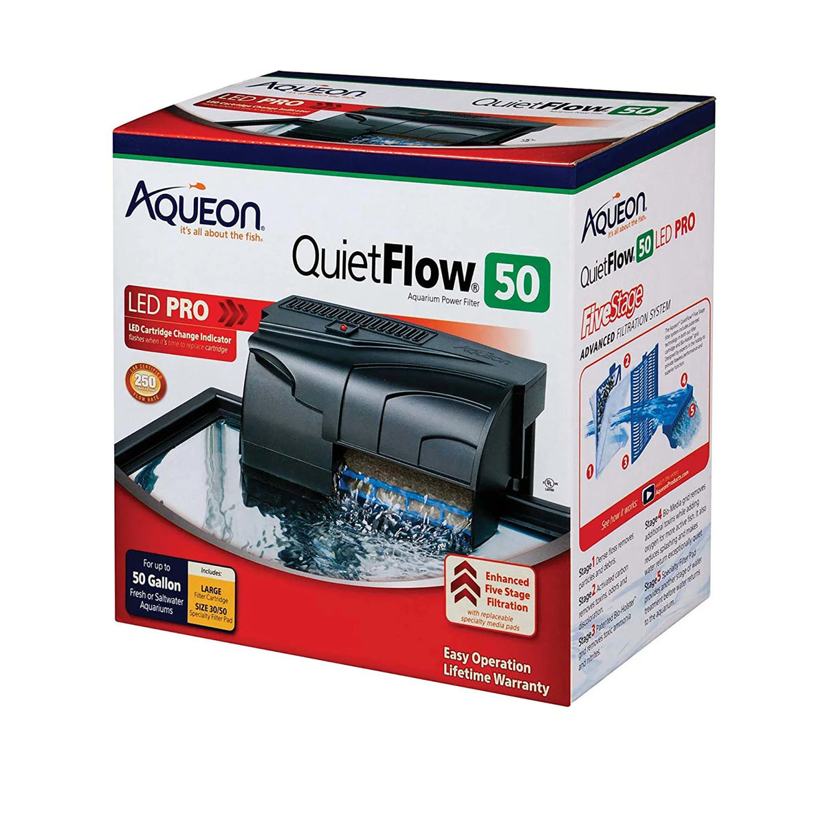 Aqueon QuietFlow LED PRO Aquarium Power Filter Sizeize 50