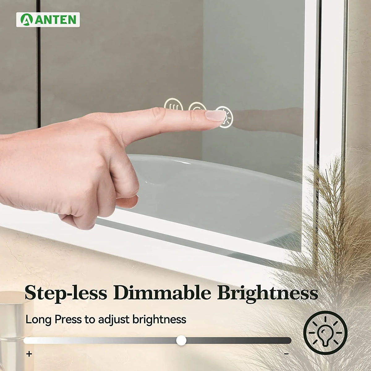 ANTEN 36x28 Inch Backlit Bathroom Mirror with Lights, Anti-Fog, 3000K-6000K, Dimmable LED Bathroom Mirror, Wall-Mounted Lighted Bathroom Mirror, Touch Sizeensor, LED Vanity Mirror