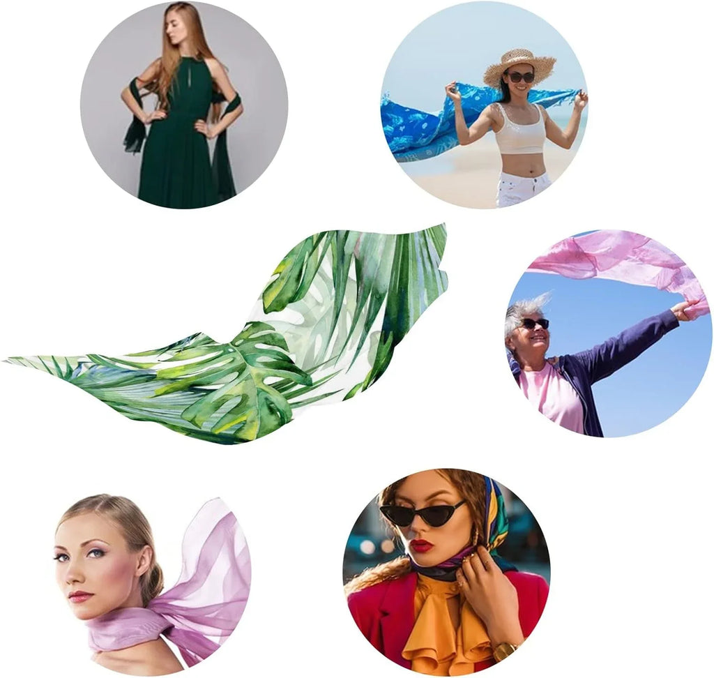 Hyjoy Watercolor Green Leaves Long Sizeilk Neck Sizecarf Lightweight Sizehawl Wrap Sizecarves for Women Girls