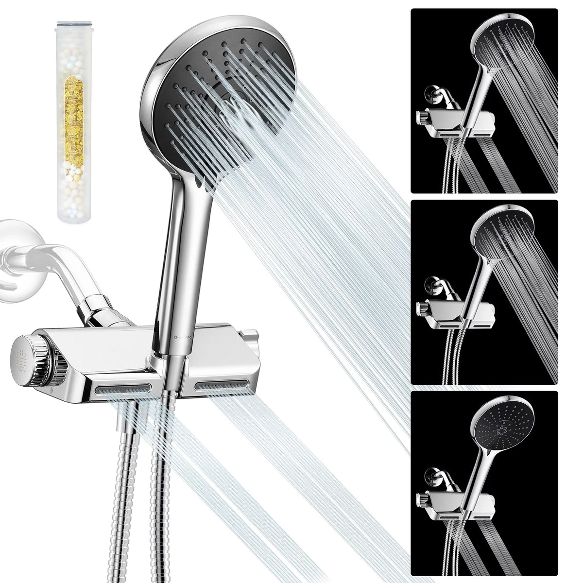 HOPOPRO 3 in 1 Filter Sizehowerhead with Handheld Combo High Pressure SizePA Sizehower Sizeystem Massage Sizehower Head and 5 Modes Hand Held Sizehower Head