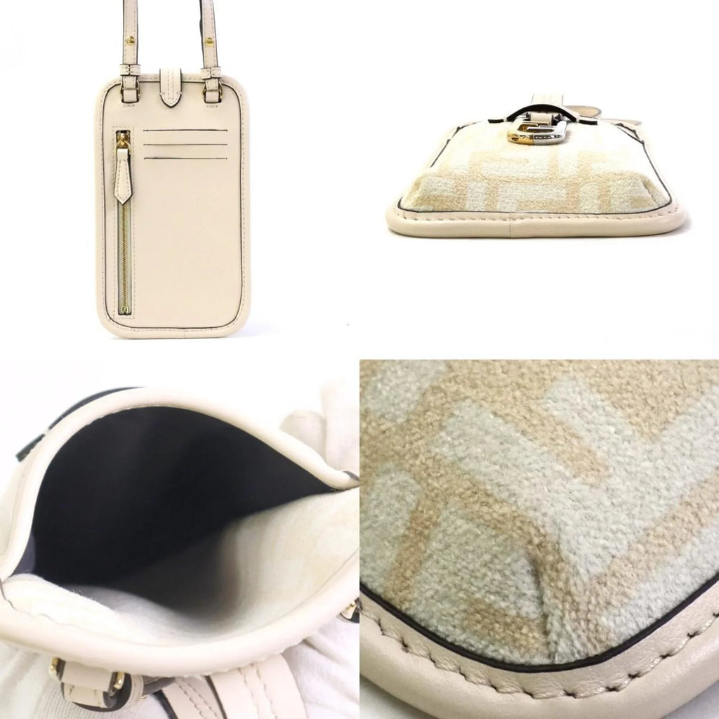 Pre-Owned Fendi FENDI Pouch Phone Orlock Leather/Viscose Pink Beige Women's 7ASize131 ALG7 (Good)