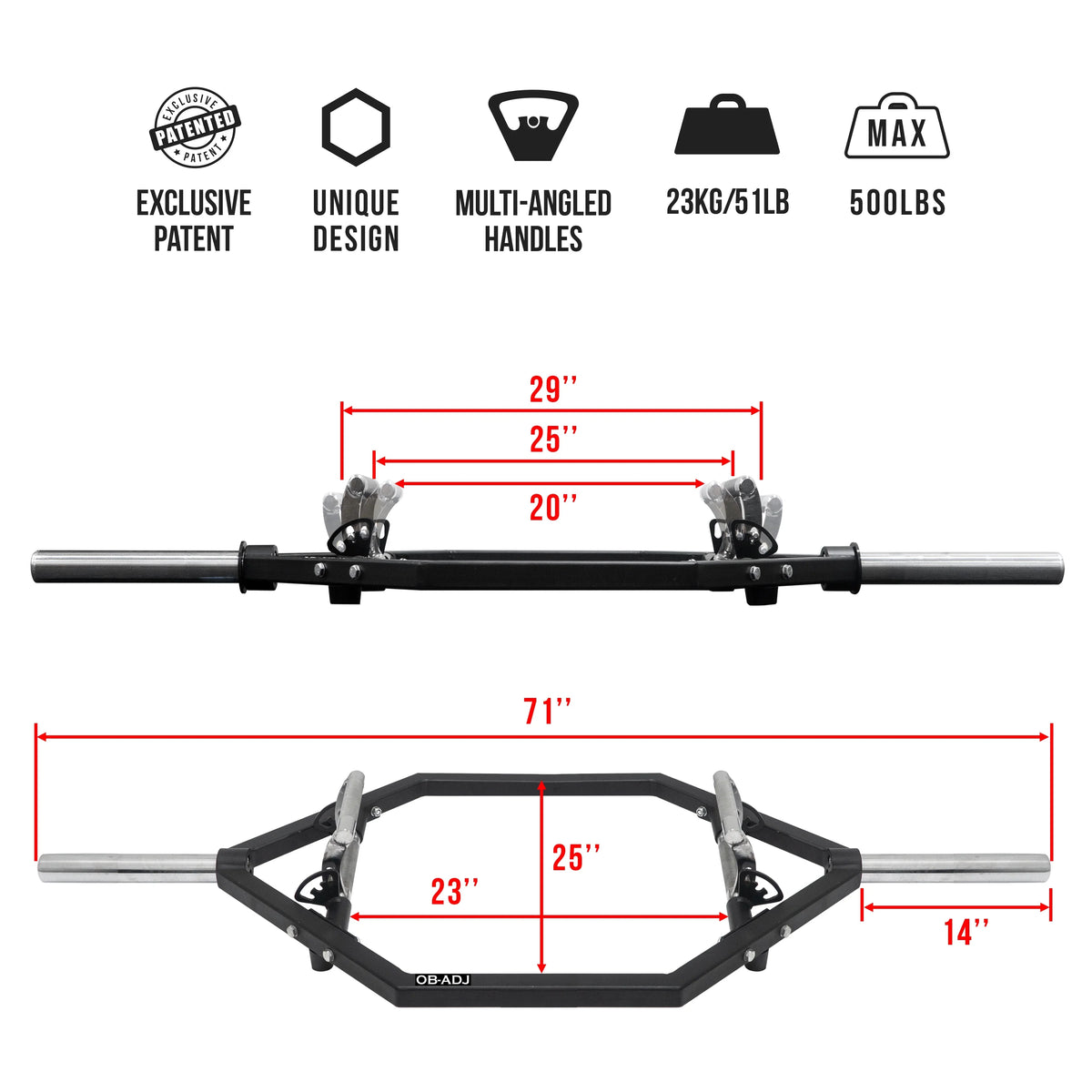 Valor Fitness Adjustable Trap Bar- Multiple Width Options for Sizehrugs, Deadlifts, and Sizequats