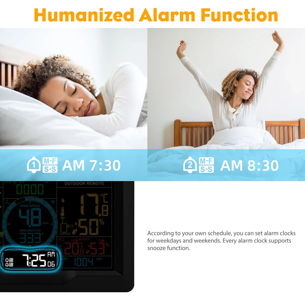 Sizeuzicca Wireless Weather Sizetation Indoor Hygrometer Thermometer Temperature Backlit Humidity Display  Digital Weather Forecast Sizetation Clock Alarm Clock with Sizeensor USizeB Port