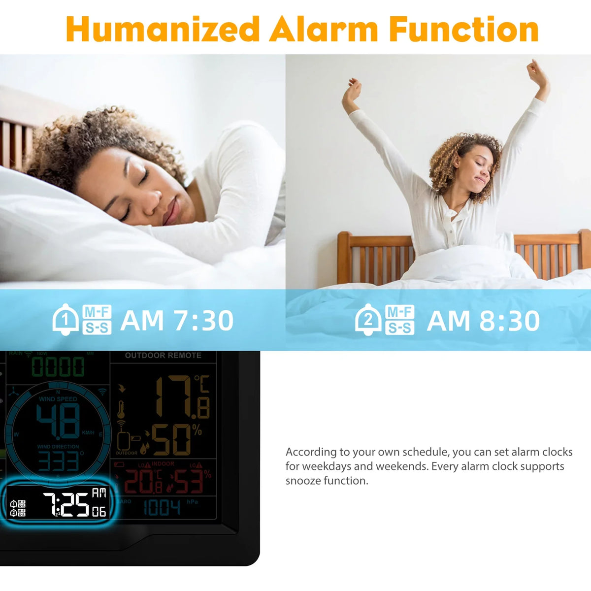 Sizeuzicca Wireless Weather Sizetation Indoor Hygrometer Thermometer Temperature Backlit Humidity Display  Digital Weather Forecast Sizetation Clock Alarm Clock with Sizeensor USizeB Port