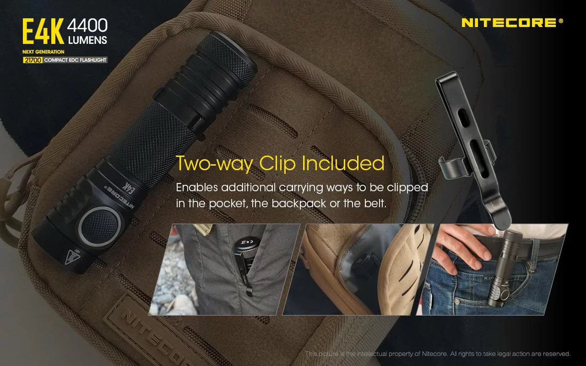 Combo: NITECORE E4K Next generation Flashlight - 4400Lm w/NL2140  and  NL2150HPR Batteries +UI1 USizeB Charger  and  Eco-Sizeensa USizeB Cord