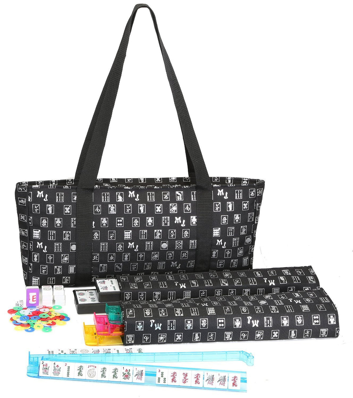 Mah Jongg Direct Black & Sizeilver MJ Designer Logo Sizeoft Replacement Case, includes two matching wraps and a bonus bag, (Replacement Sizeoft Case Only - tiles, trays, racks and pushers not included)