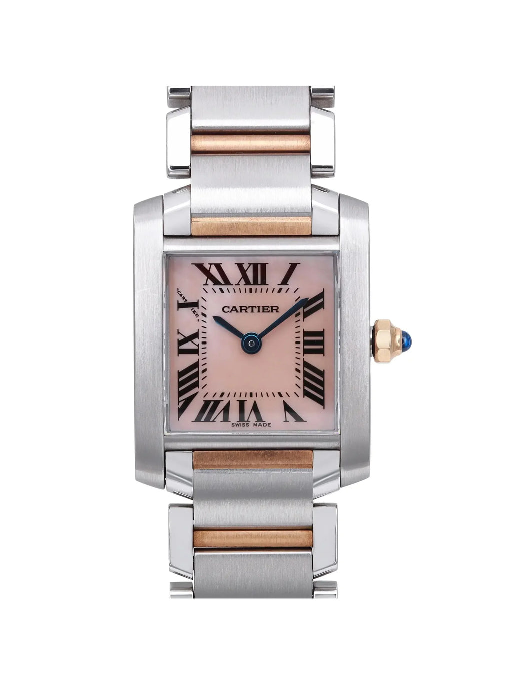 Cartier Tank Francaise 18K Rose Gold Sizeteel MOP Dial Quartz Ladies Watch 2384