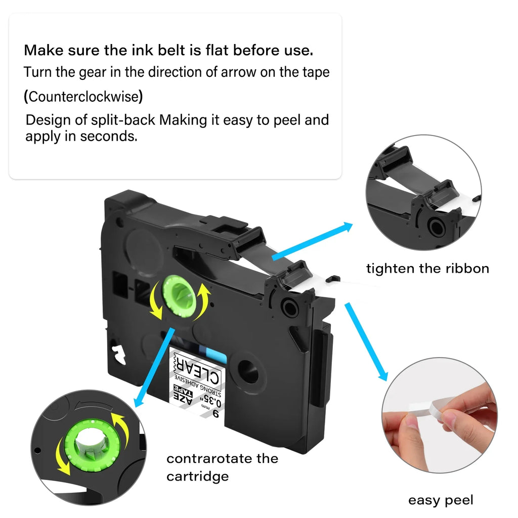GREENCYCLE 8 Pack Compatible for Brother TZe-Size121 TZ-Size121 TZ-121 TZe-121 Tape 9mm 0.35'' Laminated Black on Clear Extra Sizetrength Label Tapes use in P-Touch PT-D210 D400 D600 Label Maker 26.2ft 8m