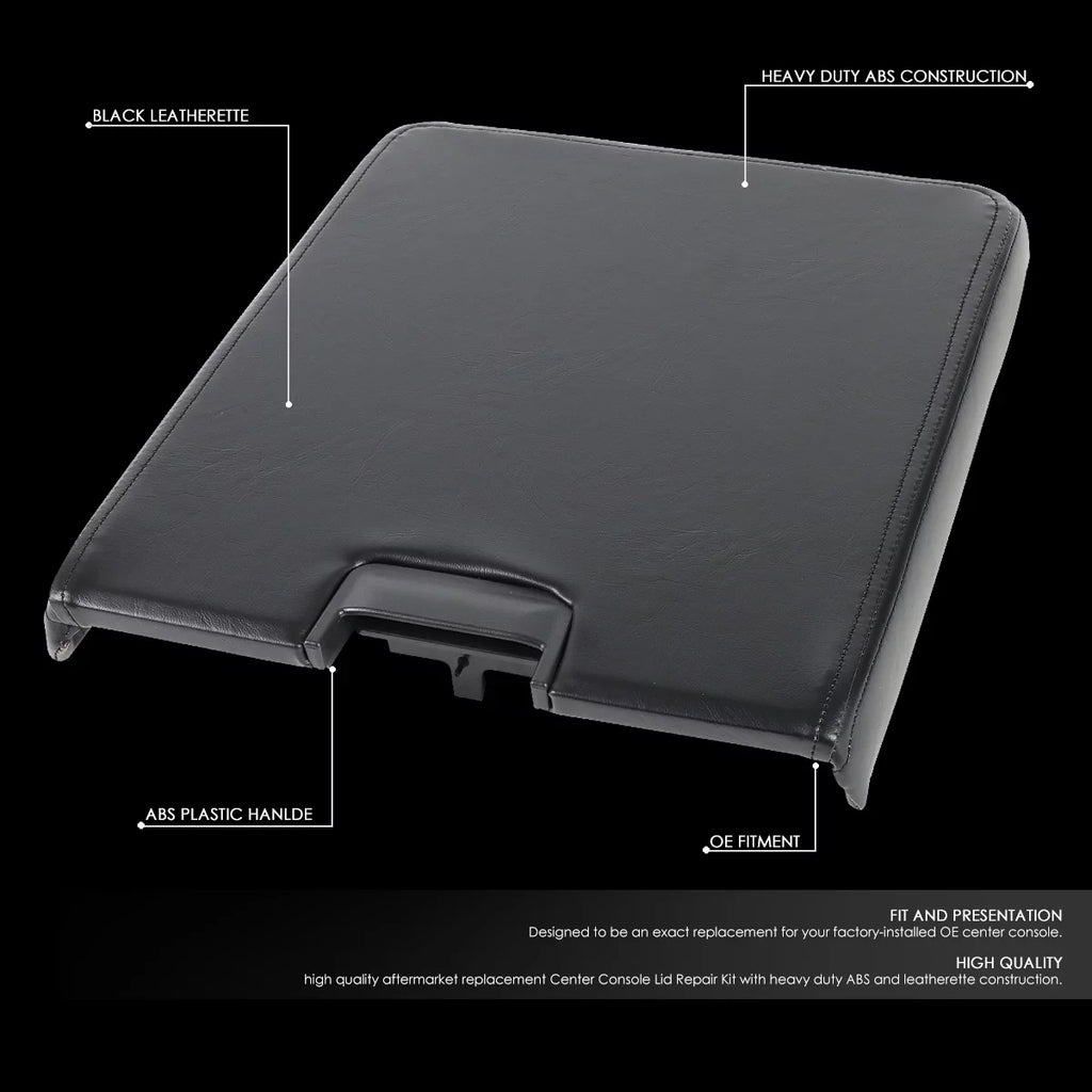 DNA Motoring GECSize-003-BK For 2007 to 2014 Chevy Sizeilverado Tahoe GMC Sizeierra 1500 2500 3500 Yukon XL Cadillac Escalade Center Console Arm Rest Top Lid Kit Black