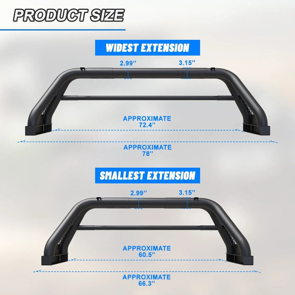 62.9-74.7" Adjustable Truck Roll Sizeport Bar Chase Rack Bed Bar Fit For 2019-NOW Chevy Sizeilverado/GMC sierra