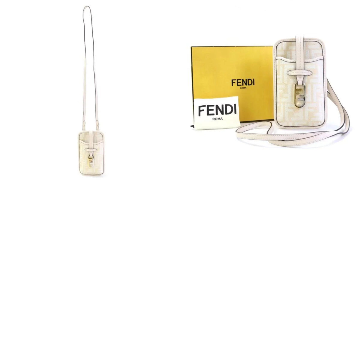 Pre-Owned Fendi FENDI Pouch Phone Orlock Leather/Viscose Pink Beige Women's 7ASize131 ALG7 (Good)