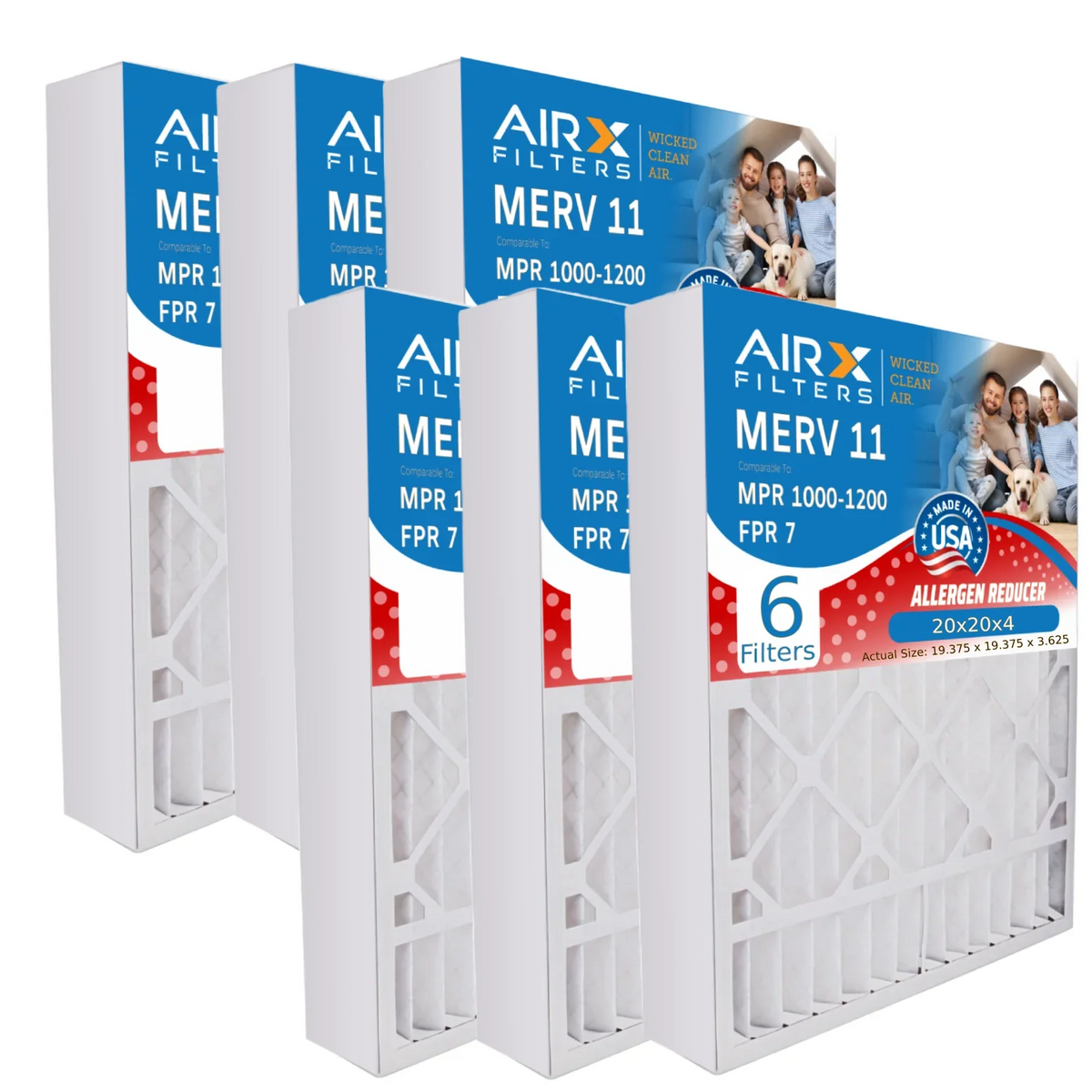 20x20x4 Air Filter MERV 11 Comparable to MPR 1000, MPR 1200 & FPR 7 Compatible with Ivory Rodgers FR1600M-111 Premium USizeA Made 20x20x4 Furnace Filter 6 Pack MERV 11 by AIRX FILTERSize WICKED CLEAN AIR.