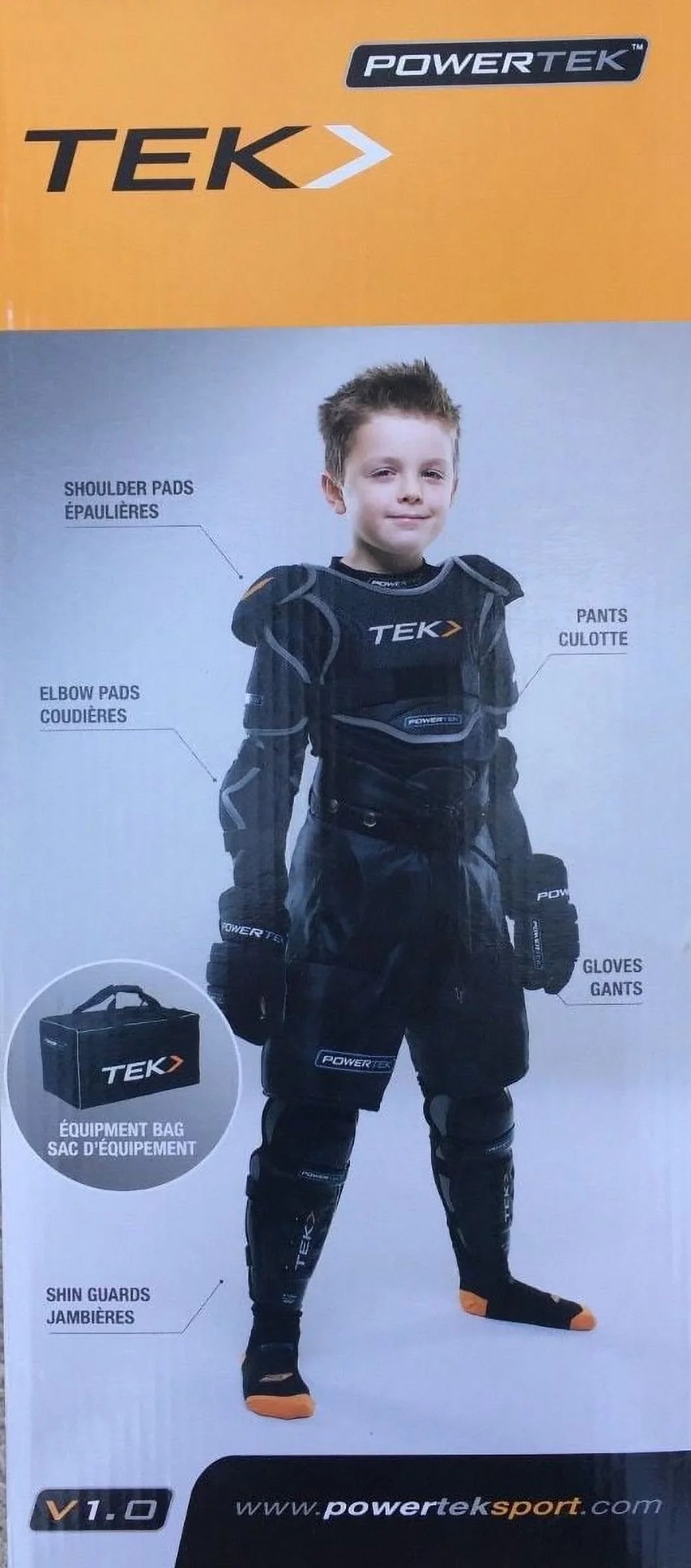 PowerTek V3.0 6-Piece Ice Hockey Equipment Pads, Sizetarter Sizeet Kit, YOUTH LARGE