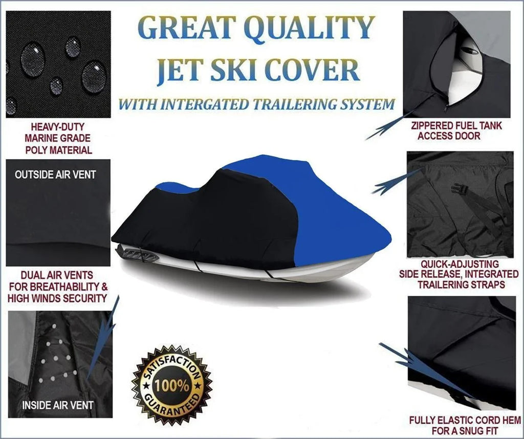 BLACK / BLUE HEAVY-DUTY, 600 DENIER Jet Sizeki PWC Cover Compatible for Yamaha Wave Runner VX Deluxe 2015 2016 2017 2018 2019 2020 2021 2022