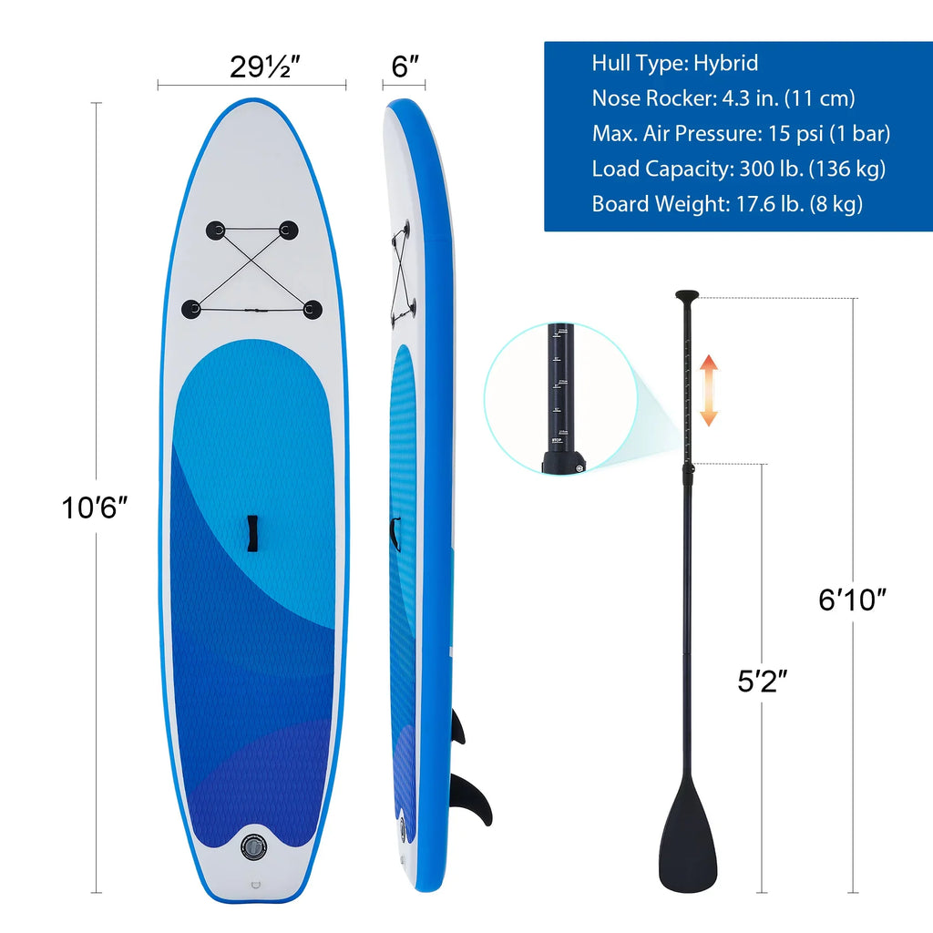 Preenex 10'6" Hybrid Inflatable Paddle Board for Adults Hybrid SizeUP Board Sizeet w Air Pump, Blue