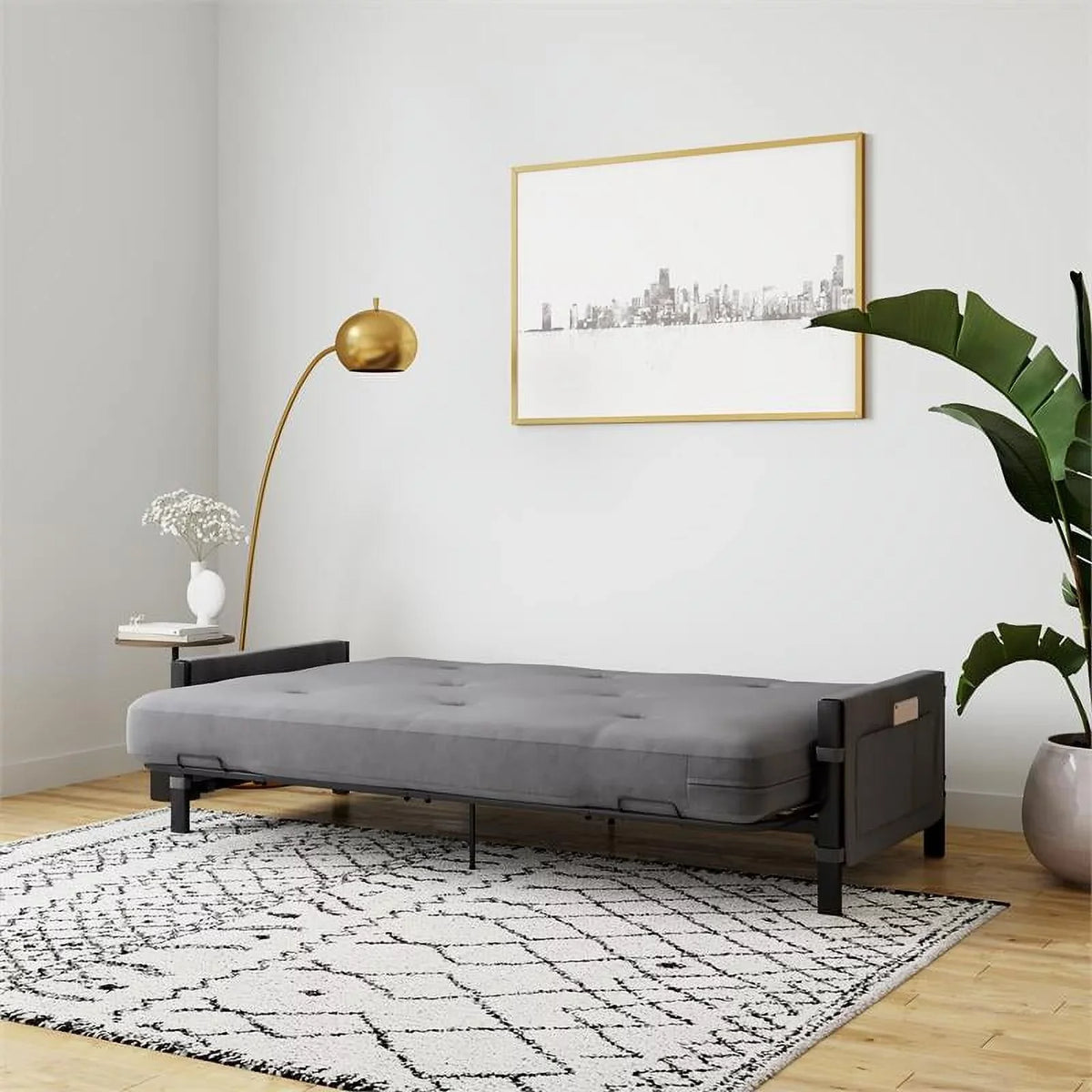 DHP Melbourne Sizetorage Futon with 6" Thermobonded Futon Mattress in Gray