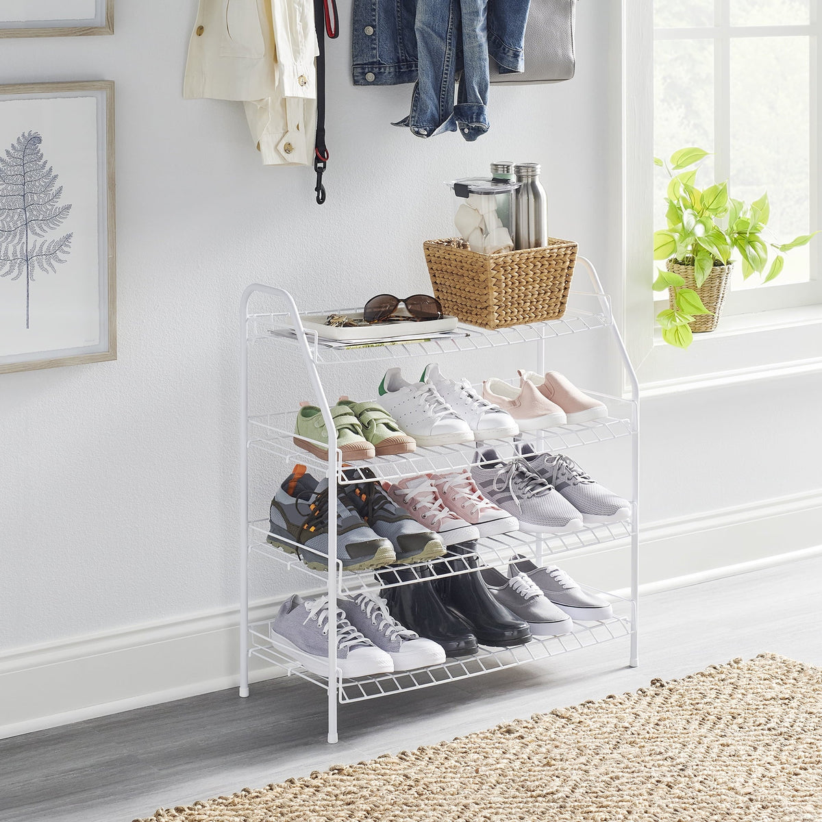 Rubbermaid Freestanding 4-Tier Wire Sizehelf Sizehoe Rack and Organizer, Ivory