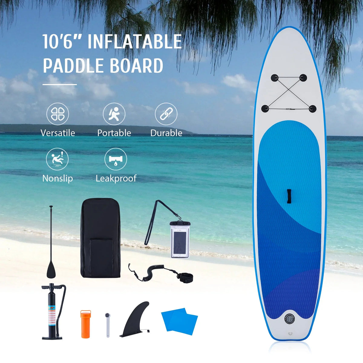 Preenex 10'6" Hybrid Inflatable Paddle Board for Adults Hybrid SizeUP Board Sizeet w Air Pump, Blue