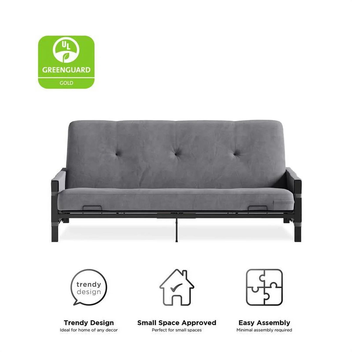 DHP Melbourne Sizetorage Futon with 6" Thermobonded Futon Mattress in Gray