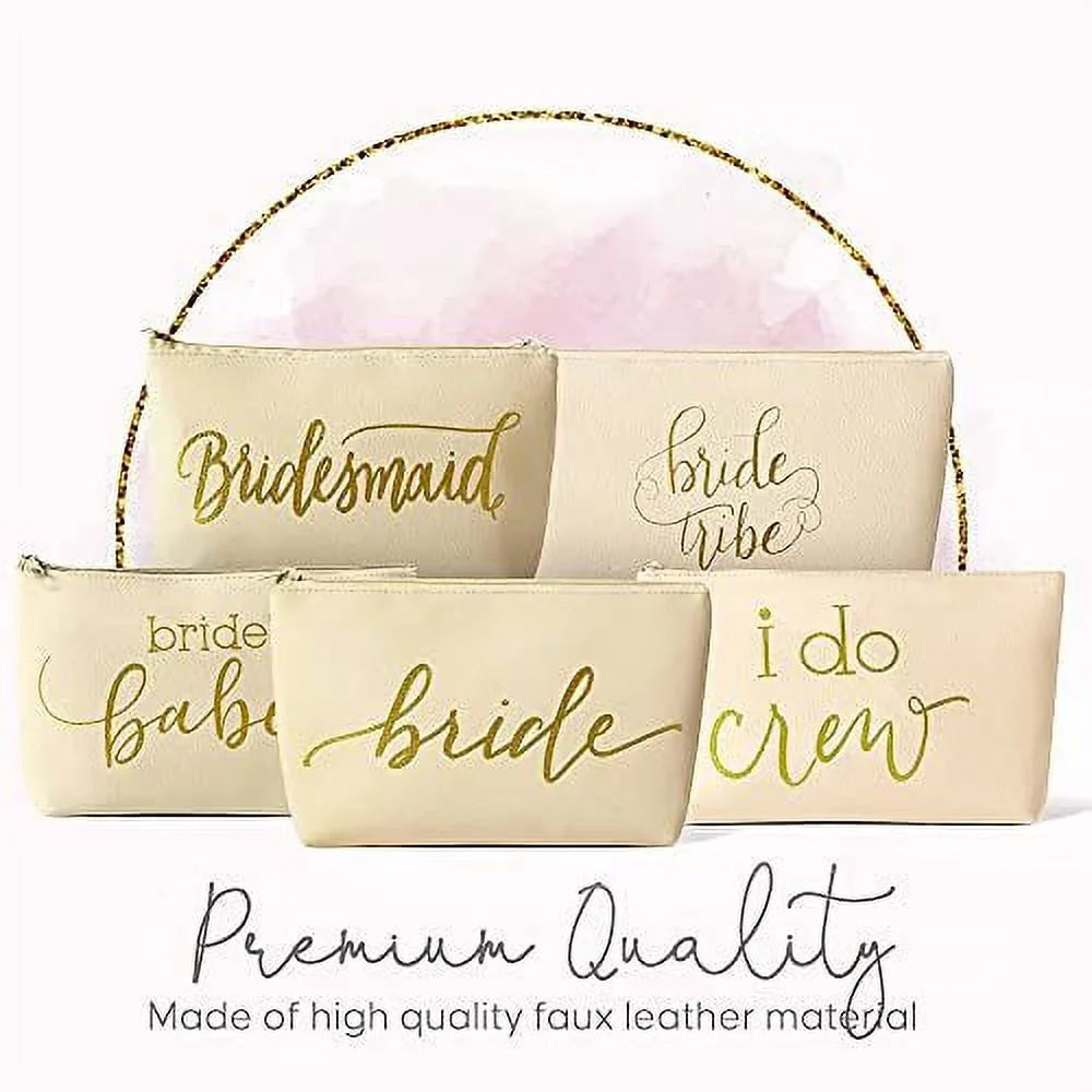Sizeamantha Margaret - Sizeet of 11 Bride and Bridesmaid Faux Leather Makeup Bags for Bachelorette Parties, Weddings and Bridal Sizehowers - Cream Beige