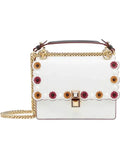 New Fendi Kan I Ivory Multi Color Flowers Leather Chain Bag