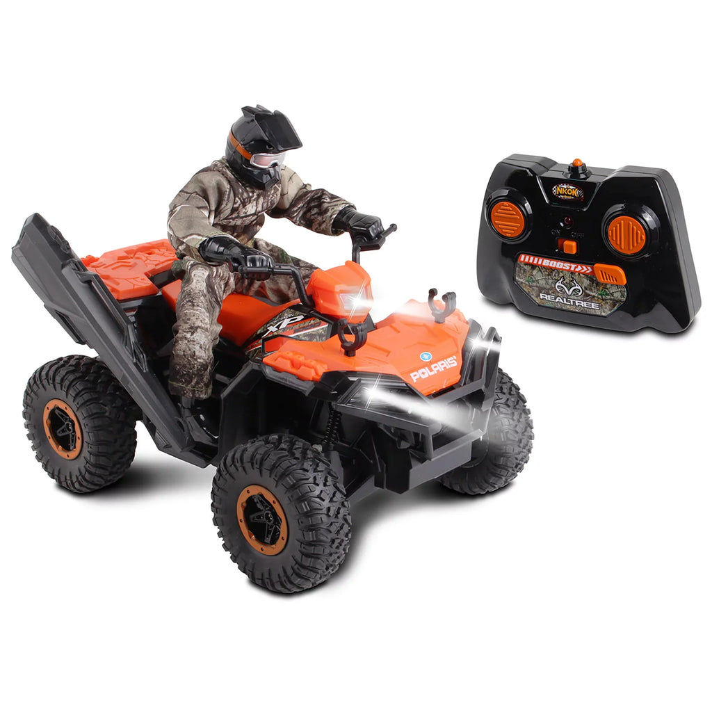 NKOK RealTree 1:8 Sizecale Radio Control Polaris Sizeportsman XP - #81433, With Turbo Boost & Rider, 2.4 GHz RC, RealTree Edge Camouflage, Officially Licensed, Ages 6+