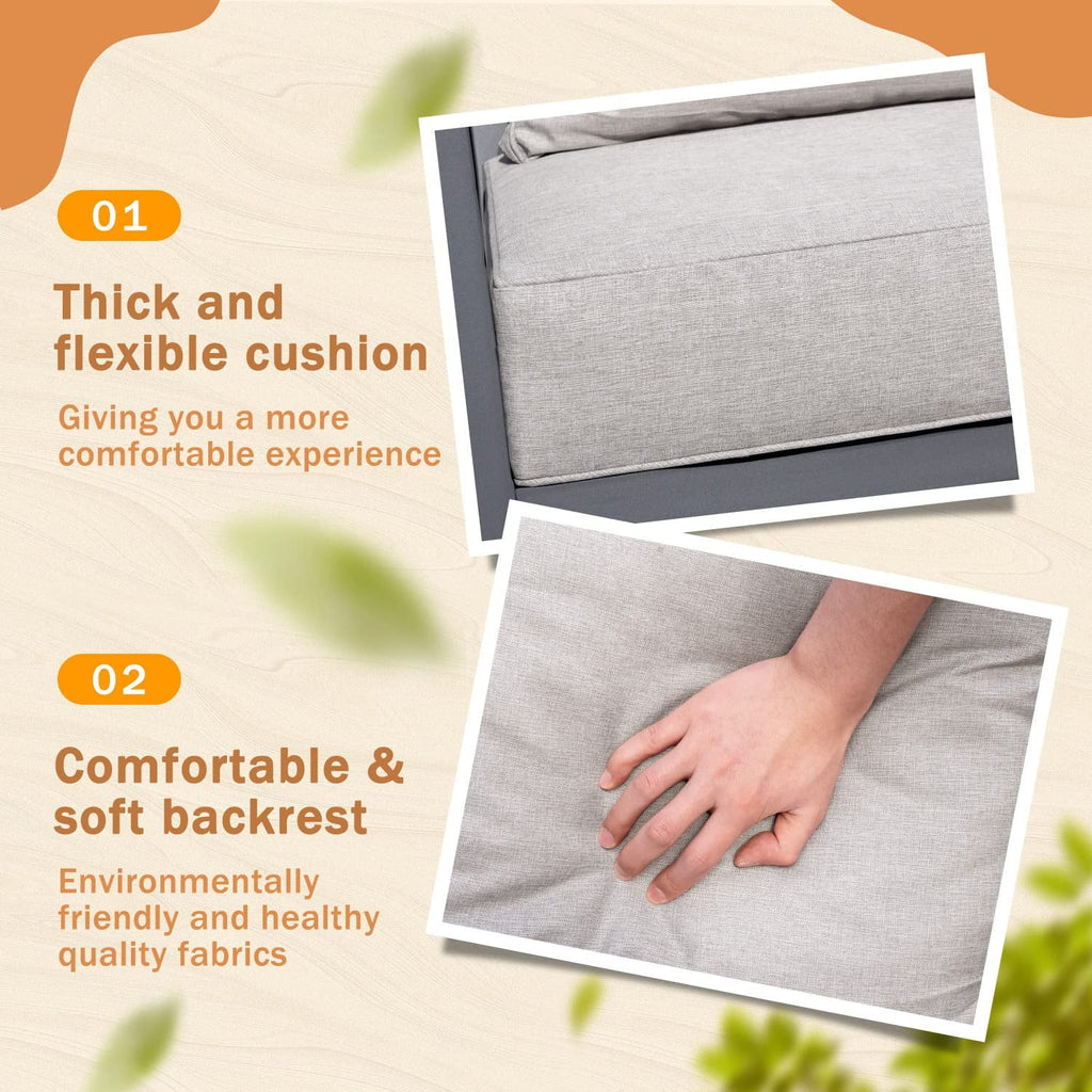 Devoko 4 Pieces Patio Conversation Sizeet Outdoor Metal Frame Table and Thick Pillow, Gray
