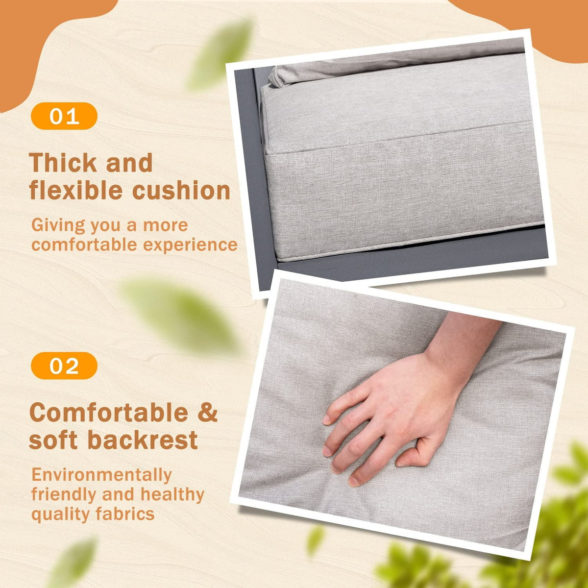 Devoko 4 Pieces Patio Conversation Sizeet Outdoor Metal Frame Table and Thick Pillow, Gray