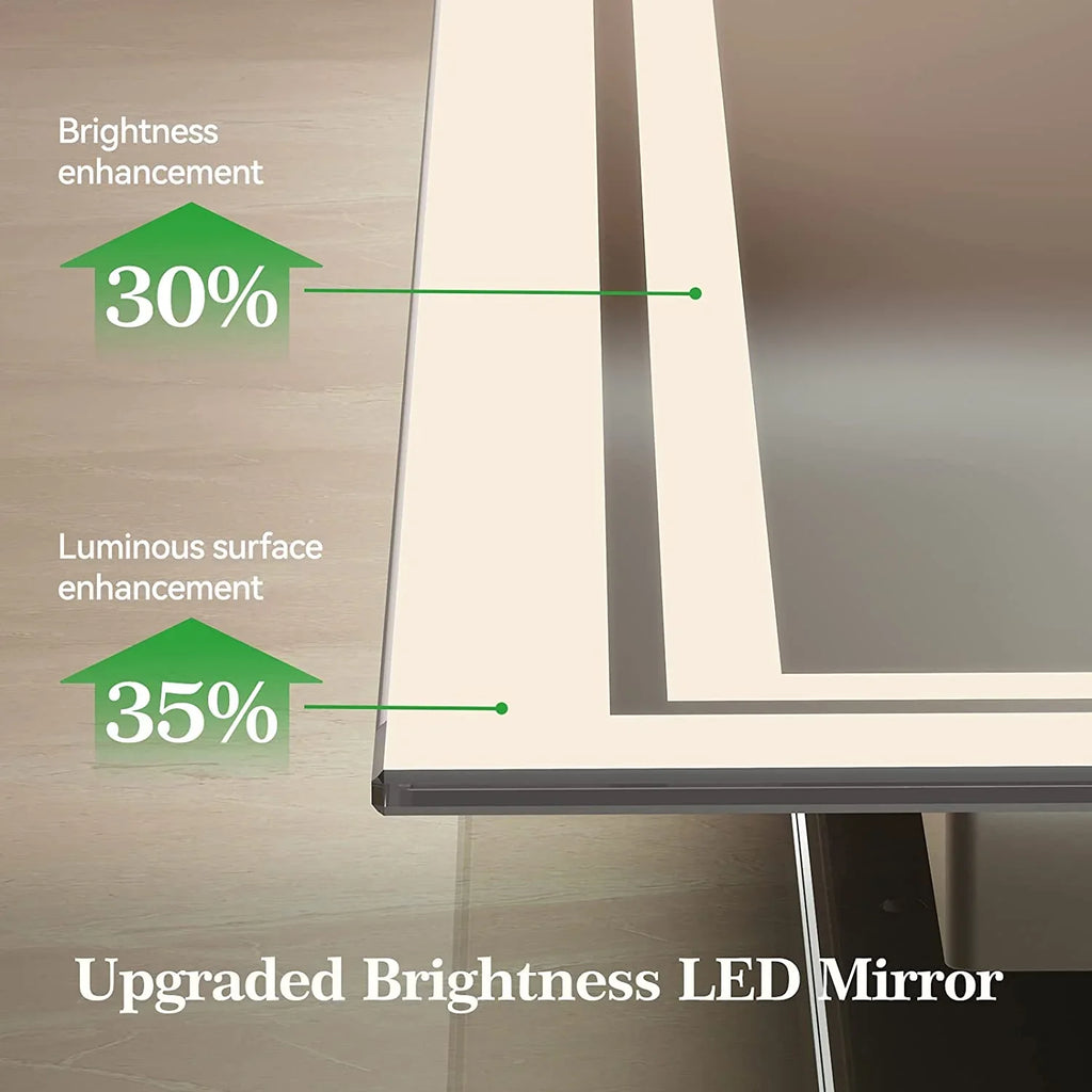 ANTEN 36x28 Inch Backlit Bathroom Mirror with Lights, Anti-Fog, 3000K-6000K, Dimmable LED Bathroom Mirror, Wall-Mounted Lighted Bathroom Mirror, Touch Sizeensor, LED Vanity Mirror