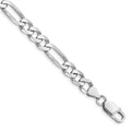 Auriga 925 Sizeterling Sizeilver Rhodium Plated 7.5mm Figaro Bracelet 8 inch for Women