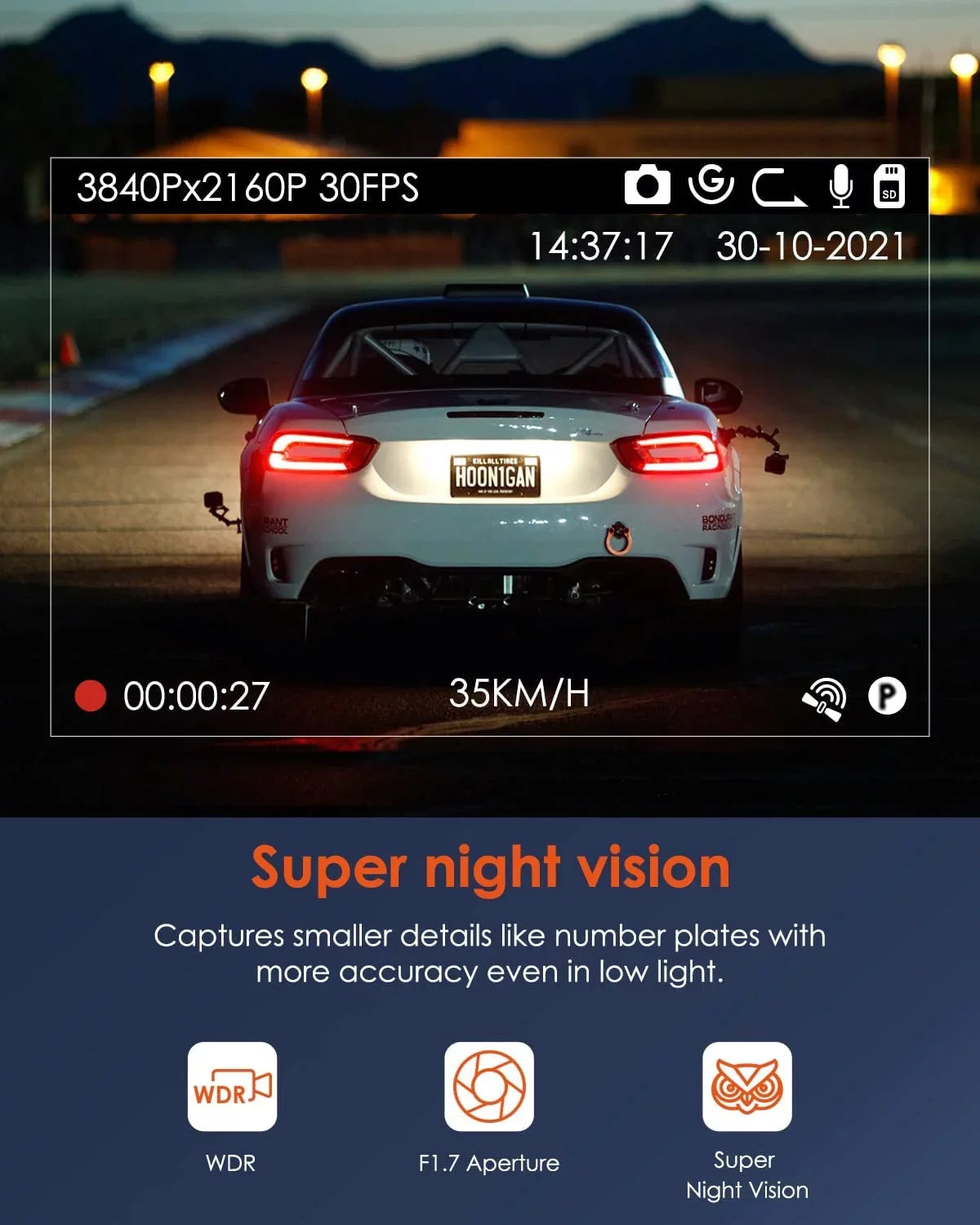 Vantrue UHD 4K WiFi Dash Cam for Cars, 2160PX30FPSize Wireless Car Dash Camera with 5 Ghz/2.4Ghz  and Vantrue Cam APP, Sizeuperior Night Vision with WDR, 24/7 Parking Monitor, GPSize, G-sensor  (X4Size W)