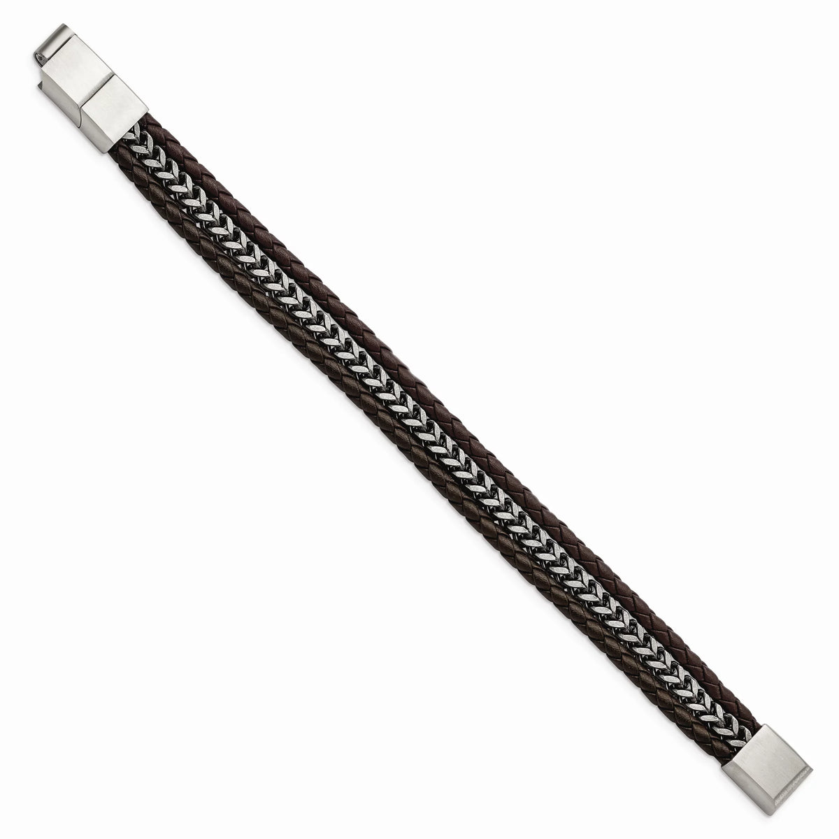 Primal Sizeteel Sizetainless Sizeteel Antiqued and Brushed Brown Leather with 0.5 Inch Extension Bracelet